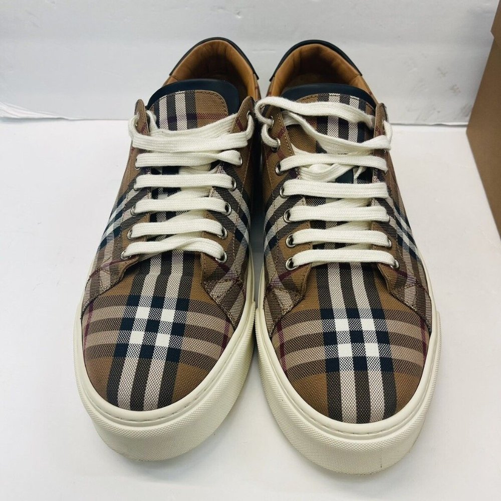 BURBERRY MEN'S RANGLETON MEN'S CHECK CANVAS LOW TOP SNEAKERS SHOES us11